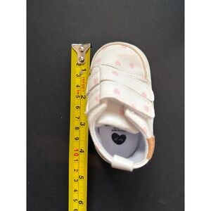 Myggpp Baby Girls White Pink Heart Print Soft Sole Sneakers Hook Loop Size 4.5in